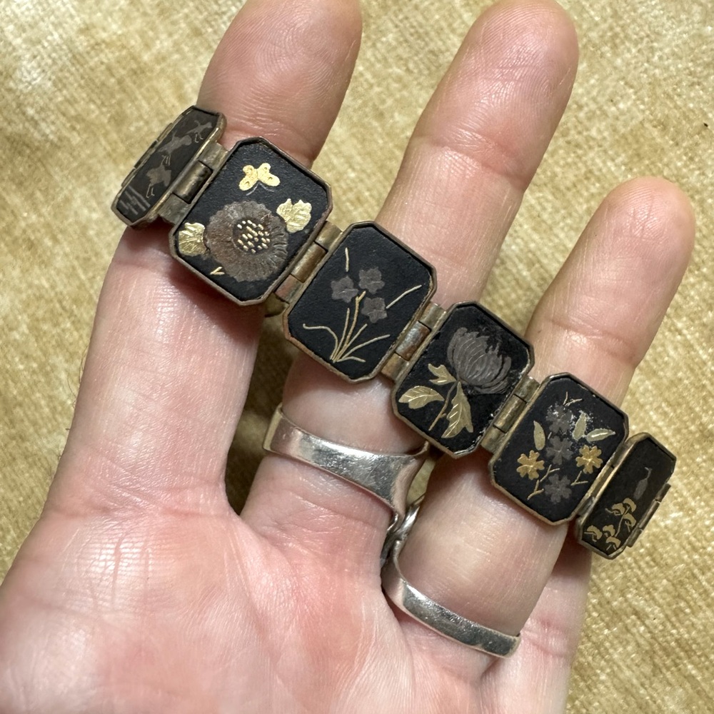 VINTAGE / ANTIQUE JAPANESE DAMASCENE BRACELET HANDMADE ARTISAN GOLD SILVER
